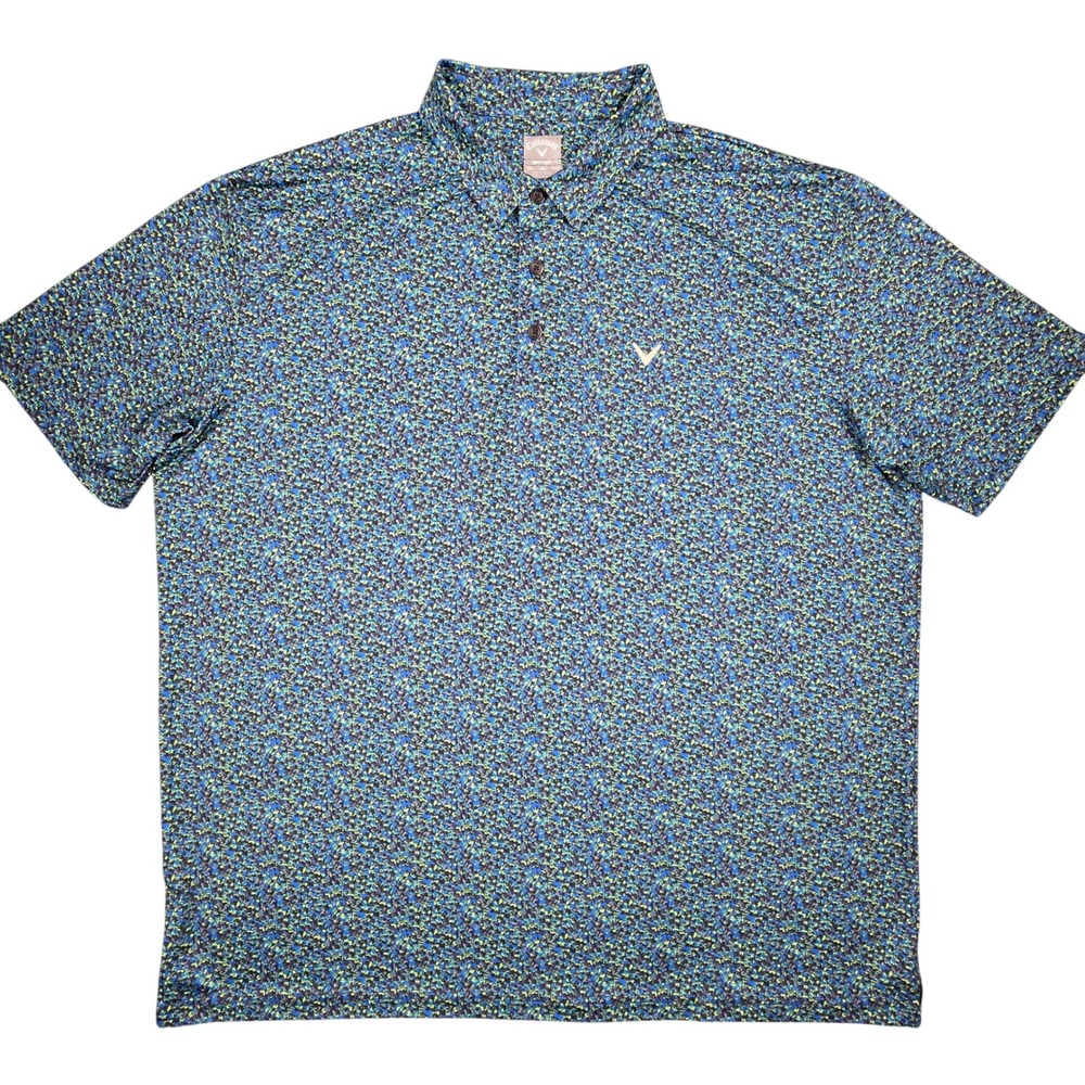 Callaway Mens XXL Opti-Dri Golf Polo Shirt Blue Green Floral Micro Print 0479